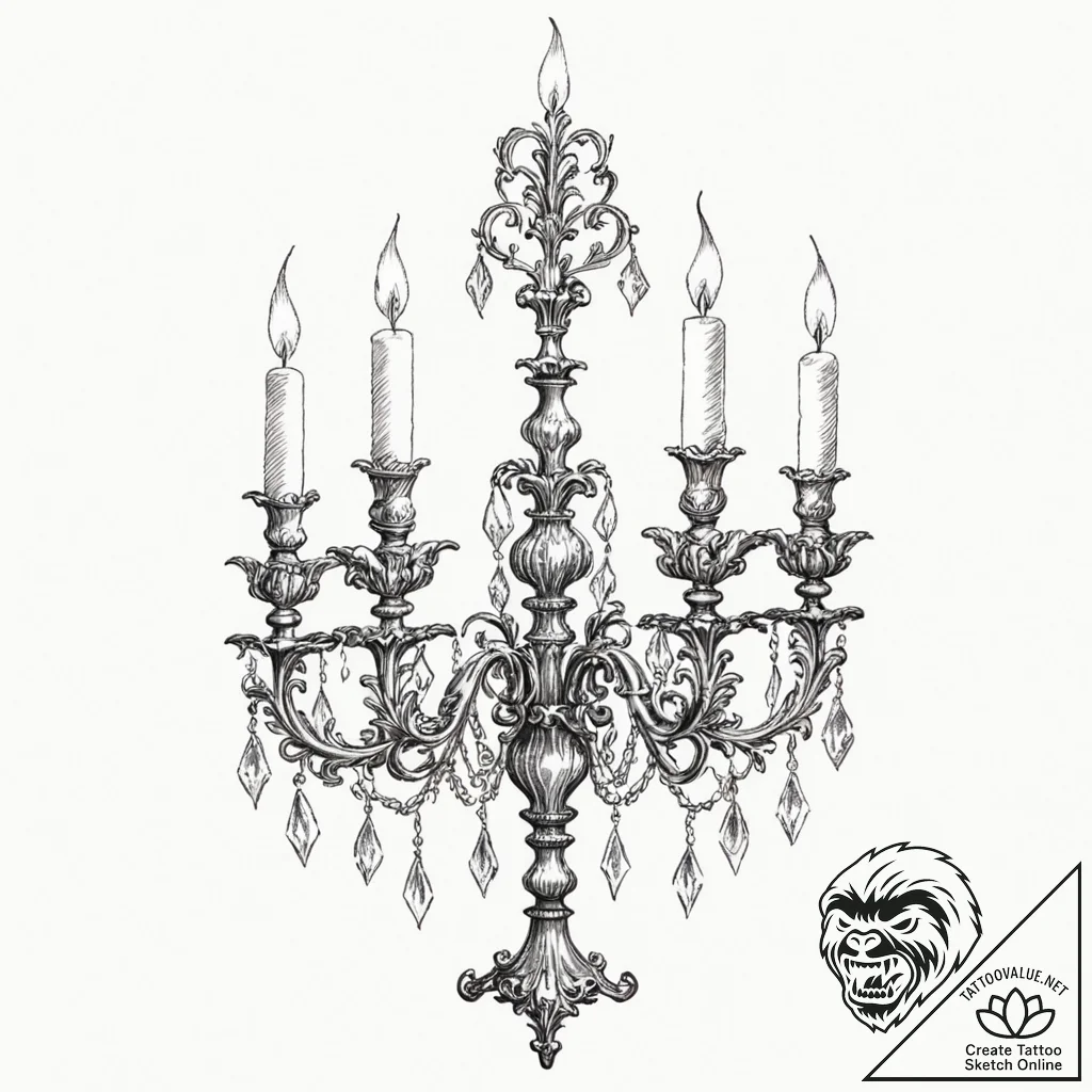 A beautiful, ornate antique candelabra - tattoo sketch (№1752086216_0, 09.07.2025 18:36) — tattoovalue.net