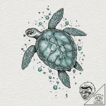 A graceful sea turtle, swimming through a tur… – tattoo sketch (№1752086637_0, 09.07.2025 18:43) — tattoovalue.net