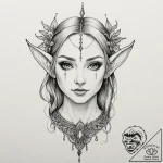 A beautiful elf with long, pointed ears and i… – tattoo sketch (№1752087060_0, 09.07.2025 18:51) — tattoovalue.net