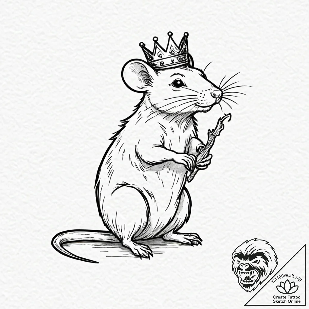 A cartoon rat, but it's wearing a tiny, crook... - tattoo sketch (№1752087225_0, 09.07.2025 18:53) — tattoovalue.net