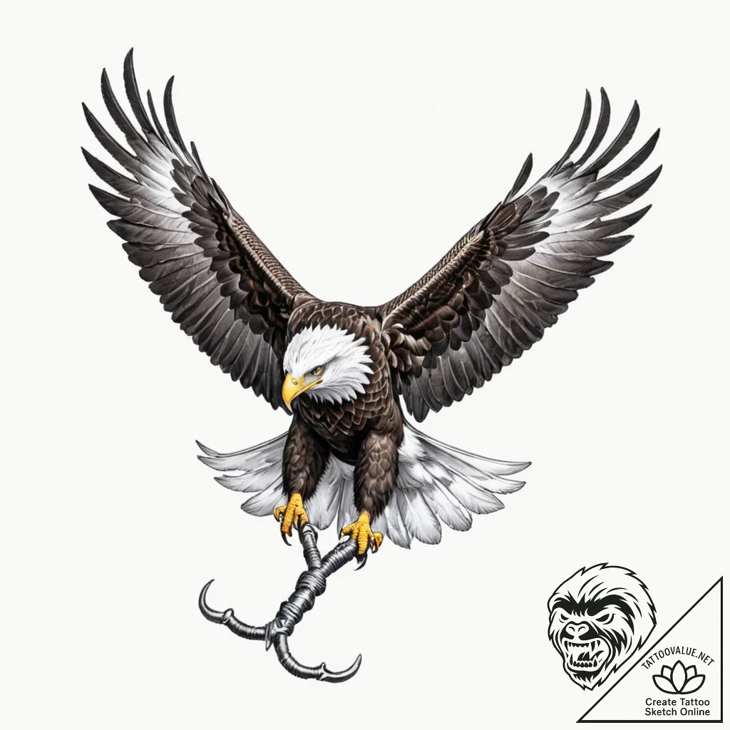 A majestic eagle, its feathers are sharp, met... - tattoo sketch (№1752087646_0, 09.07.2025 19:00) — tattoovalue.net