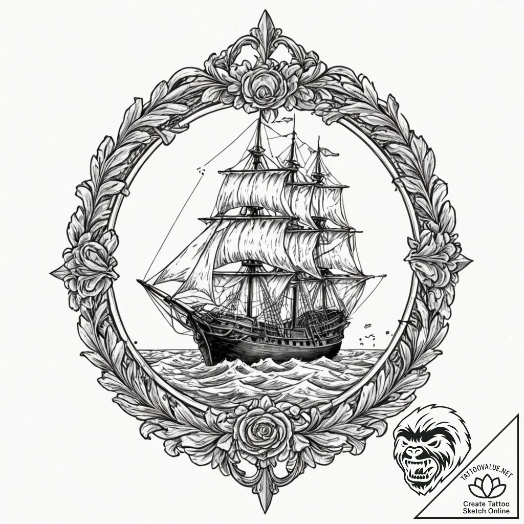 A beautiful, ornate battle standard, torn and... - tattoo sketch (№1752087978_0, 09.07.2025 19:06) — tattoovalue.net