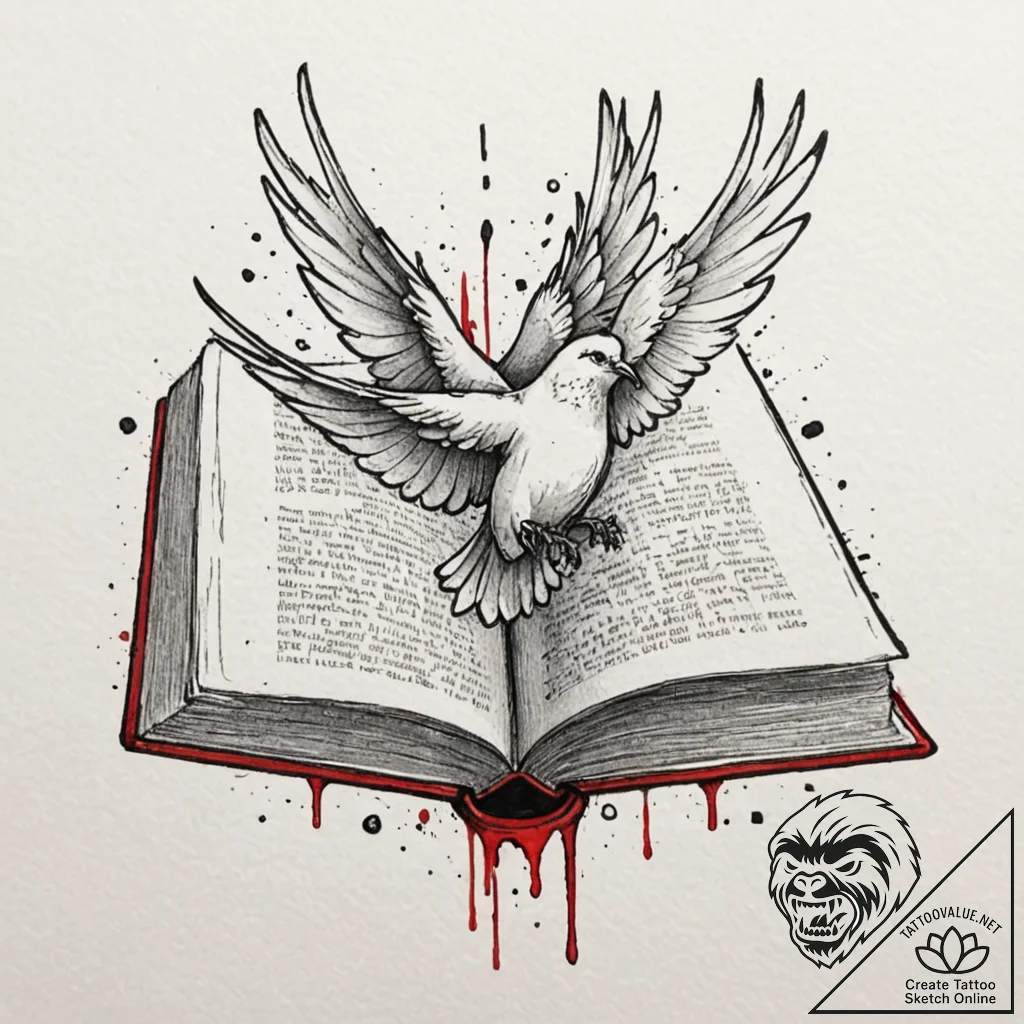 A beautiful, open book, its pages are turning... - tattoo sketch (№1752088063_0, 09.07.2025 19:07) — tattoovalue.net