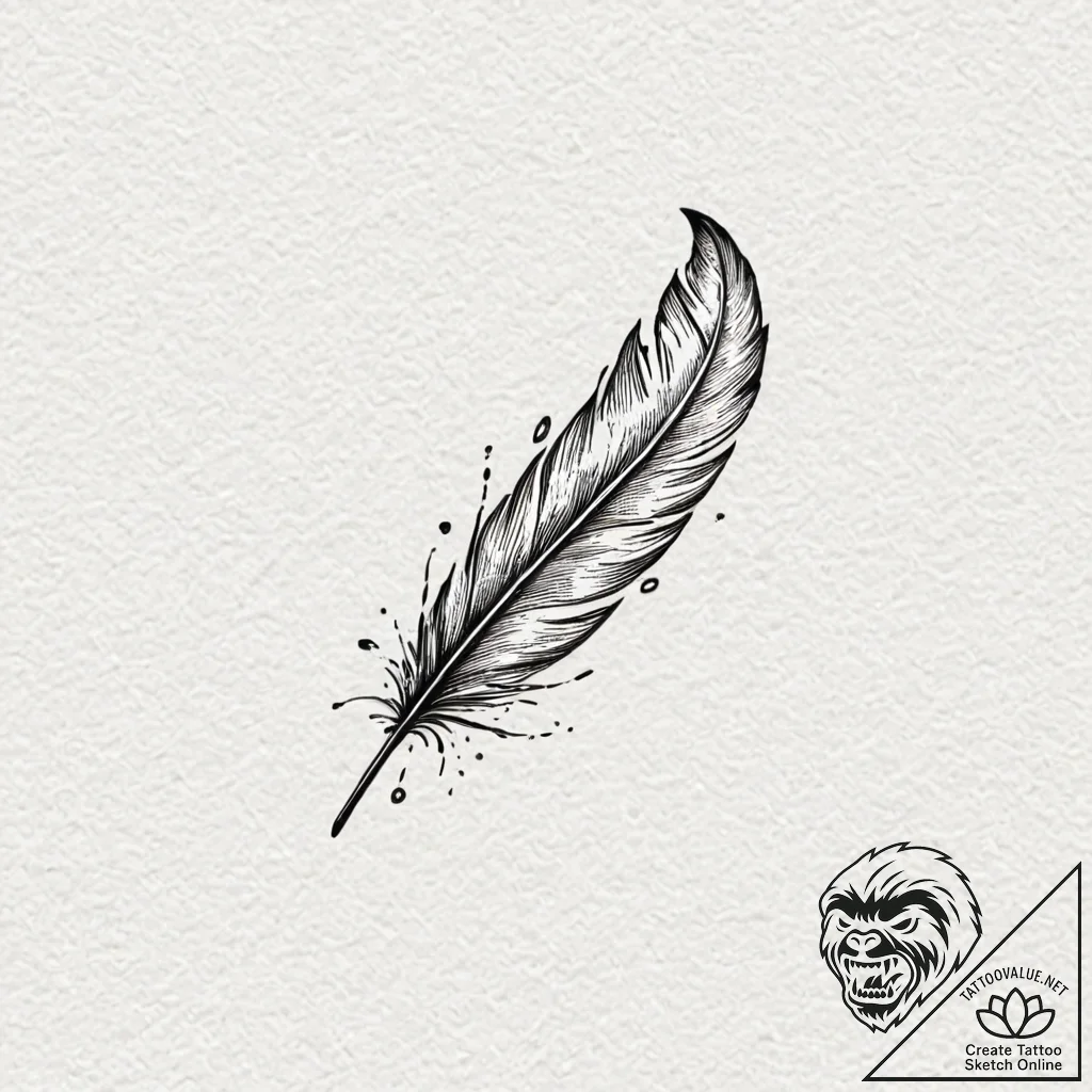 A single, delicate feather, dissolving into a... - tattoo sketch (№1752088147_0, 09.07.2025 19:09) — tattoovalue.net