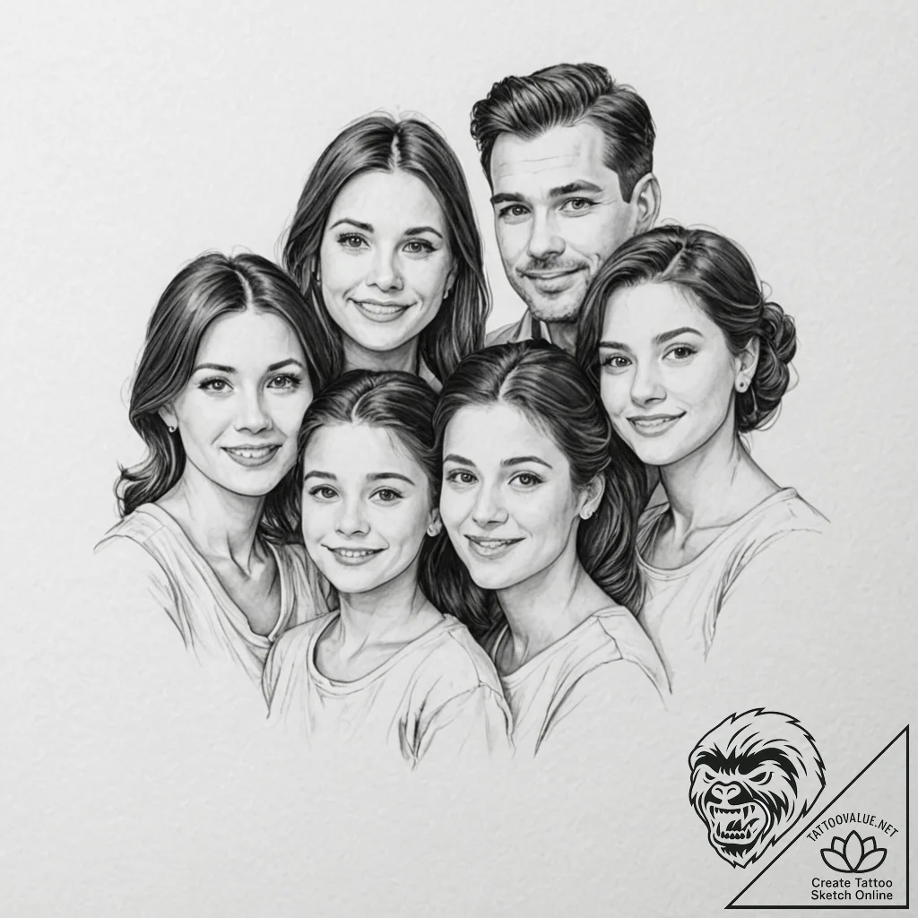 A beautiful, detailed drawing of a family por... - tattoo sketch (№1752088480_0, 09.07.2025 19:14) — tattoovalue.net