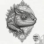 A beautiful, but focused chameleon, its eye l… – tattoo sketch (№1752088564_0, 09.07.2025 19:16) — tattoovalue.net