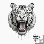 A roaring tiger, its stripes are deep, bleedi… – tattoo sketch (№1752089317_0, 09.07.2025 19:28) — tattoovalue.net