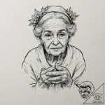 A beautiful, wise old grandmother, her hands… – tattoo sketch (№1752089950_0, 09.07.2025 19:39) — tattoovalue.net