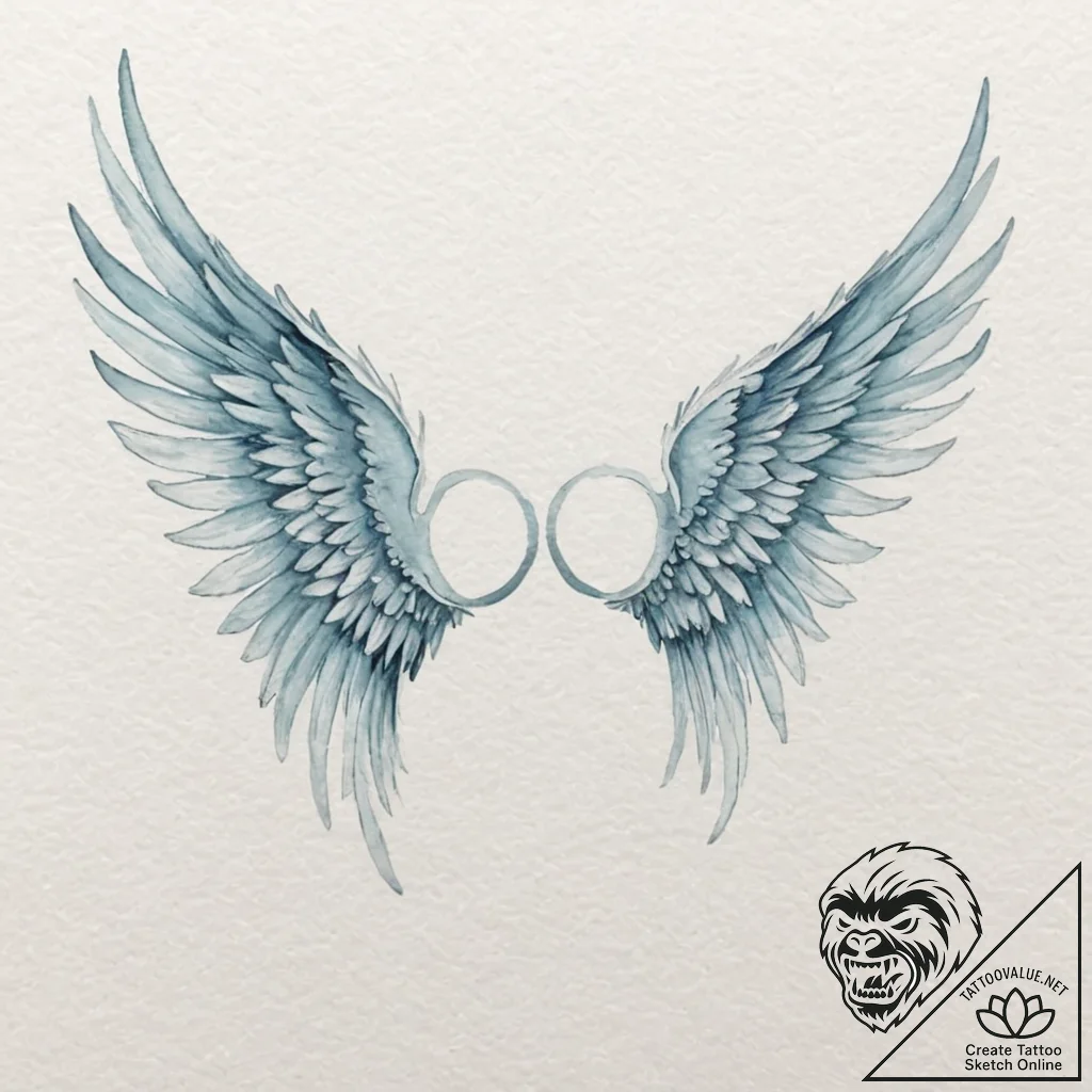 A pair of angel wings, made of soft, ethereal... - tattoo sketch (№1752090122_0, 09.07.2025 19:42) — tattoovalue.net