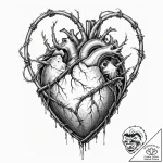 A human heart, wrapped tightly in barbed wire… – tattoo sketch (№1752090290_0, 09.07.2025 19:44) — tattoovalue.net