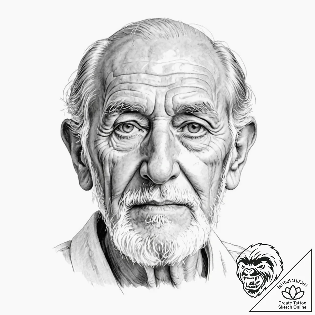 A beautiful, wise old soul, their eyes have s... - tattoo sketch (№1752090833_0, 09.07.2025 19:53) — tattoovalue.net