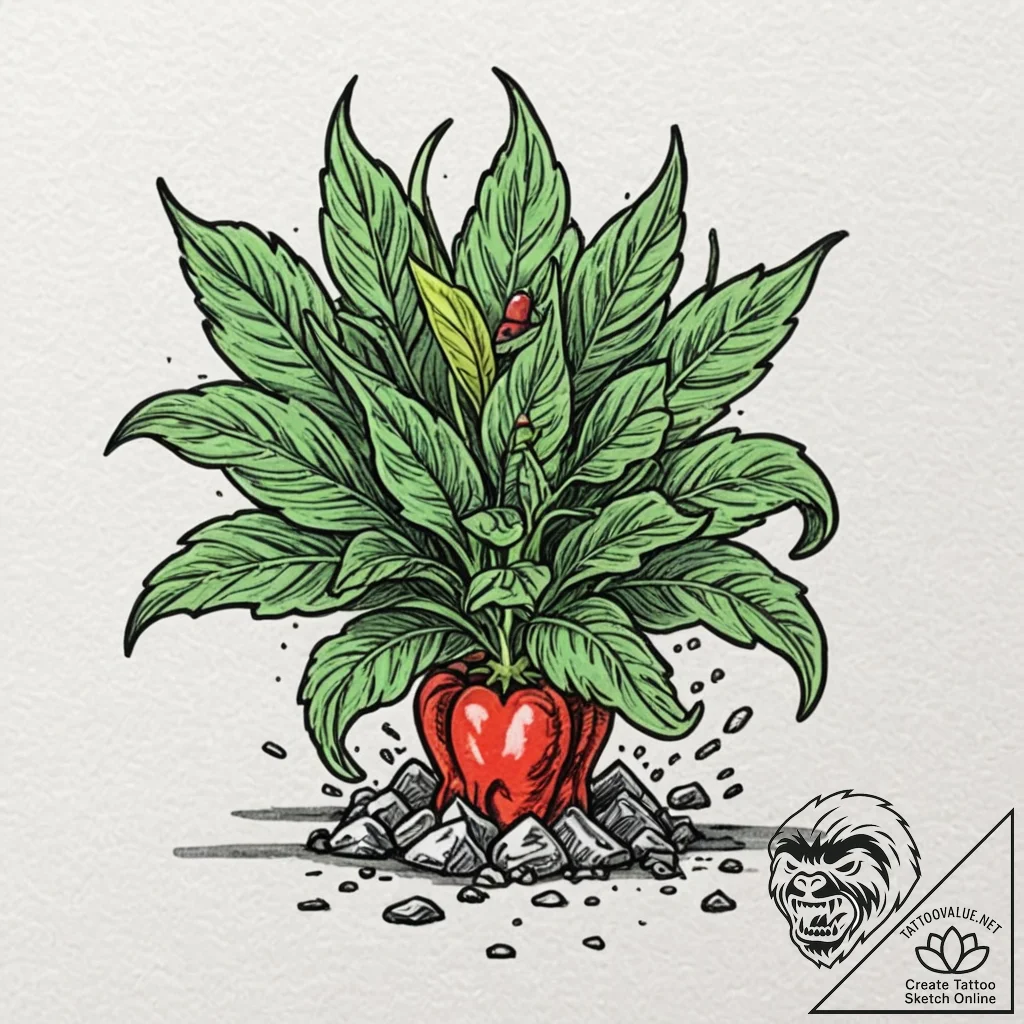 A powerful plant, breaking through a concrete... - tattoo sketch (№1752091090_0, 09.07.2025 19:58) — tattoovalue.net
