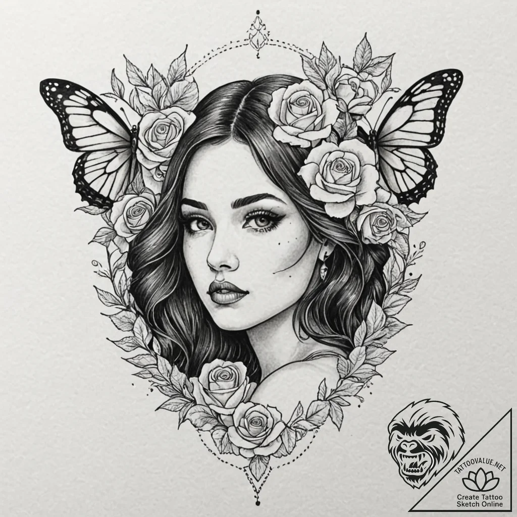 A girl whose body is covered in the patterns... - tattoo sketch (№1752091174_0, 09.07.2025 19:59) — tattoovalue.net