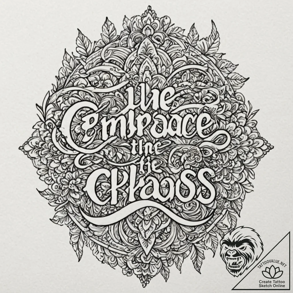 A phrase like "embrace the chaos" in a beauti... - tattoo sketch (№1752091769_0, 09.07.2025 20:09) — tattoovalue.net