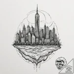 A minimalist skyline of a global financial hu… – tattoo sketch (№1752092604_0, 09.07.2025 20:23) — tattoovalue.net