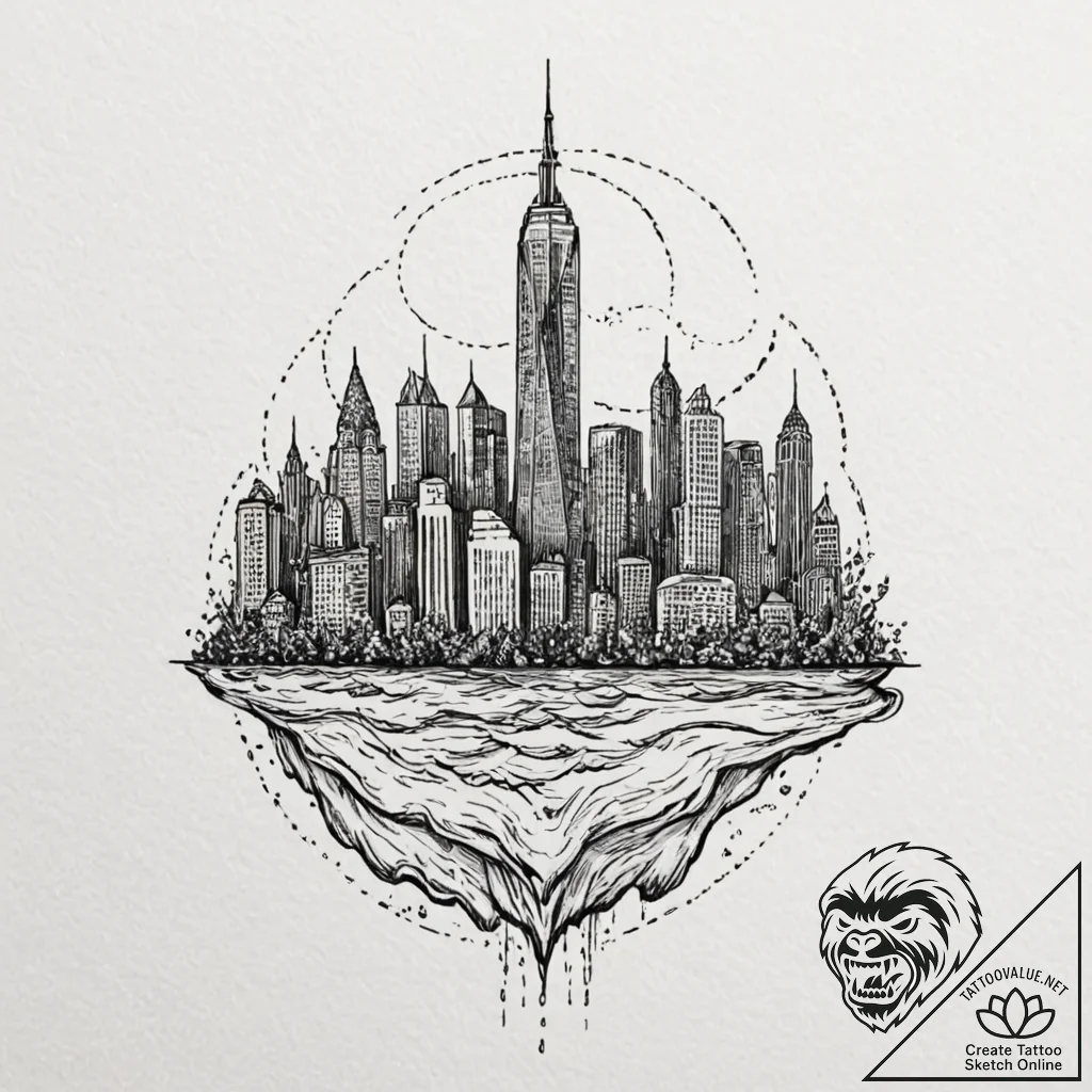 A minimalist skyline of a global financial hu... - tattoo sketch (№1752092604_0, 09.07.2025 20:23) — tattoovalue.net