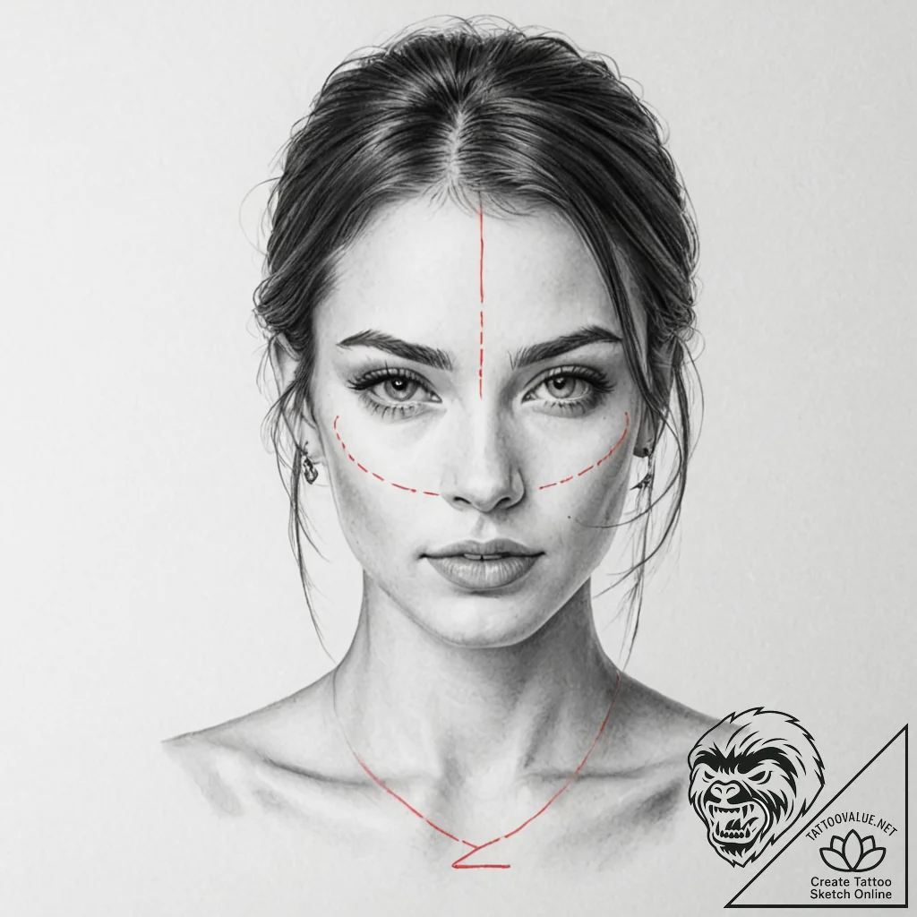 A beautiful, realistic woman's face, with a s... - tattoo sketch (№1752093401_0, 09.07.2025 20:36) — tattoovalue.net