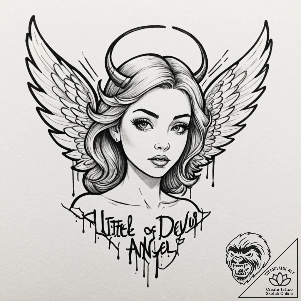 A quote "a little bit of devil in her angel e... - tattoo sketch (№1752093736_0, 09.07.2025 20:42) — tattoovalue.net