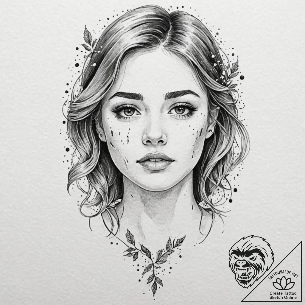 A girl whose tears are falling leaves, tattoo... - tattoo sketch (№1752093820_0, 09.07.2025 20:43) — tattoovalue.net