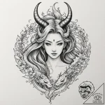 A girl with her hair styled into two horns, l… – tattoo sketch (№1752093985_0, 09.07.2025 20:46) — tattoovalue.net