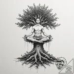 A person, meditating, their body dissolving i… – tattoo sketch (№1752094577_0, 09.07.2025 20:56) — tattoovalue.net