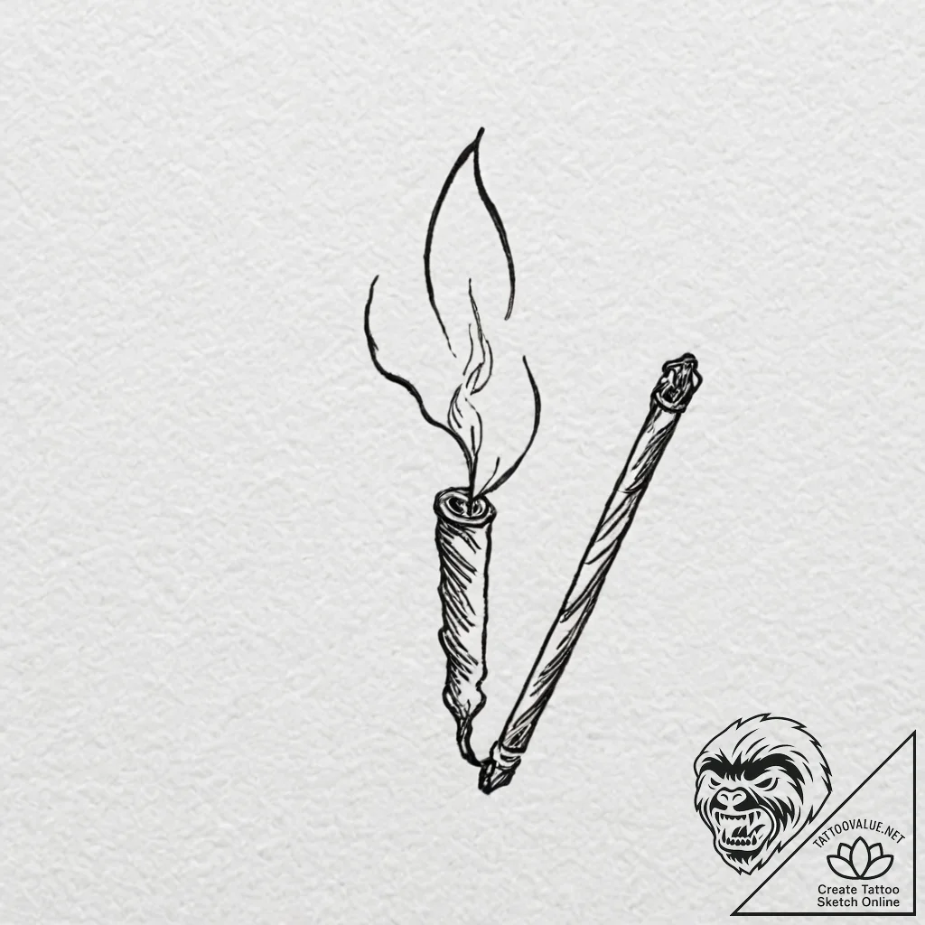 A single, perfect, unlit match, next to a str... - tattoo sketch (№1752094661_0, 09.07.2025 20:57) — tattoovalue.net