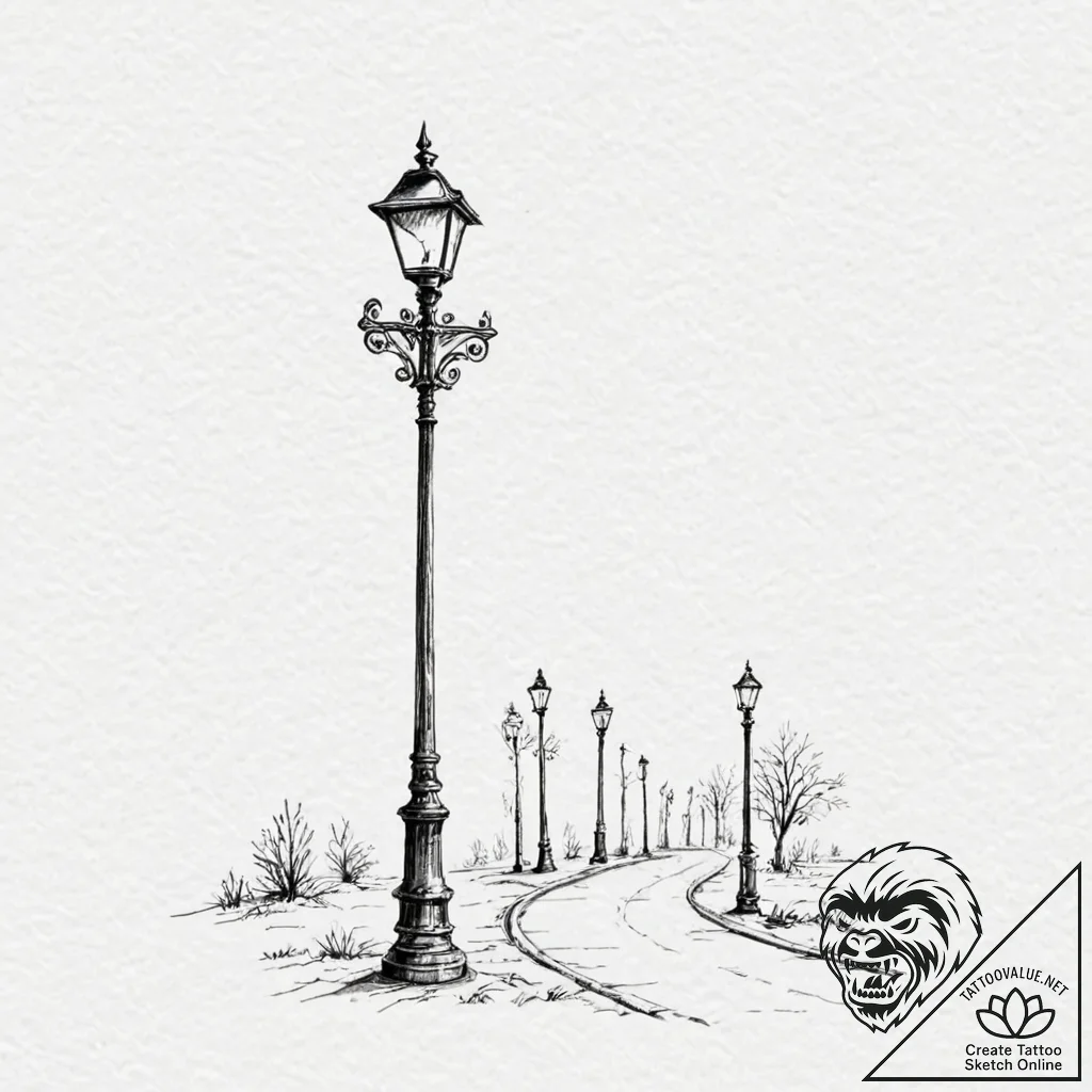 A single, lonely street light, flickering - tattoo sketch (№1752094832_0, 09.07.2025 21:00) — tattoovalue.net