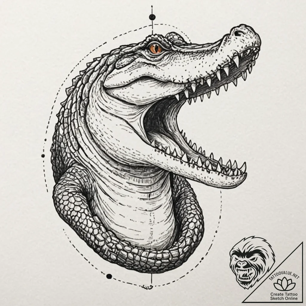 A powerful saltwater crocodile, the apex pred... - tattoo sketch (№1752094914_0, 09.07.2025 21:01) — tattoovalue.net