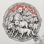 A pack of snarling, spectral hounds with glow… – tattoo sketch (№1752095252_0, 09.07.2025 21:07) — tattoovalue.net