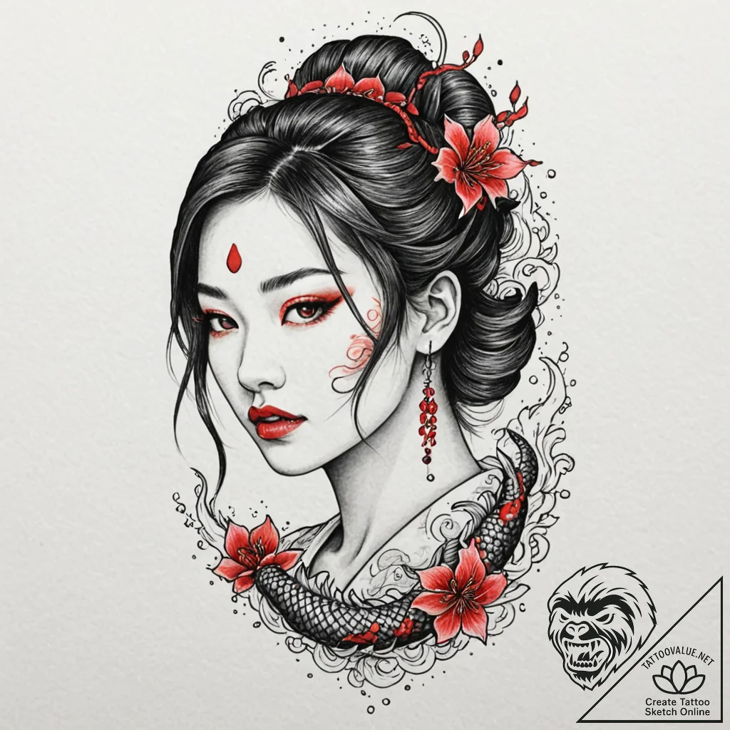 A beautiful, realistic woman's face, with a s... - tattoo sketch (№1752095336_0, 09.07.2025 21:08) — tattoovalue.net