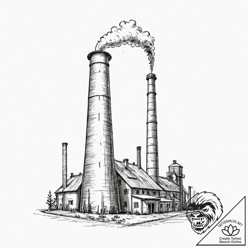 A simple drawing of a factory smokestack - tattoo sketch (№1752095675_0, 09.07.2025 21:14) — tattoovalue.net