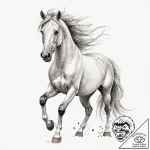 A running horse, its mane and tail are flowin… – tattoo sketch (№1752096268_0, 09.07.2025 21:24) — tattoovalue.net