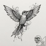 A beautiful, delicate hummingbird, its wings… – tattoo sketch (№1752096611_0, 09.07.2025 21:30) — tattoovalue.net