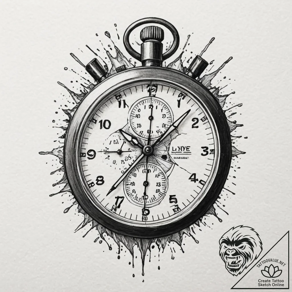 A beautiful, realistic stopwatch, its face is... - tattoo sketch (№1752096698_0, 09.07.2025 21:31) — tattoovalue.net