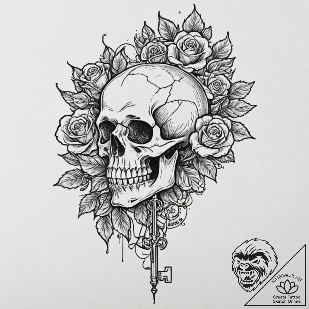 A beautiful, ornate key to a luxury sports ca... - tattoo sketch (№1752097037_0, 09.07.2025 21:37) — tattoovalue.net