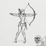 A female archer, pulling back a bow with an a… – tattoo sketch (№1752097207_0, 09.07.2025 21:40) — tattoovalue.net