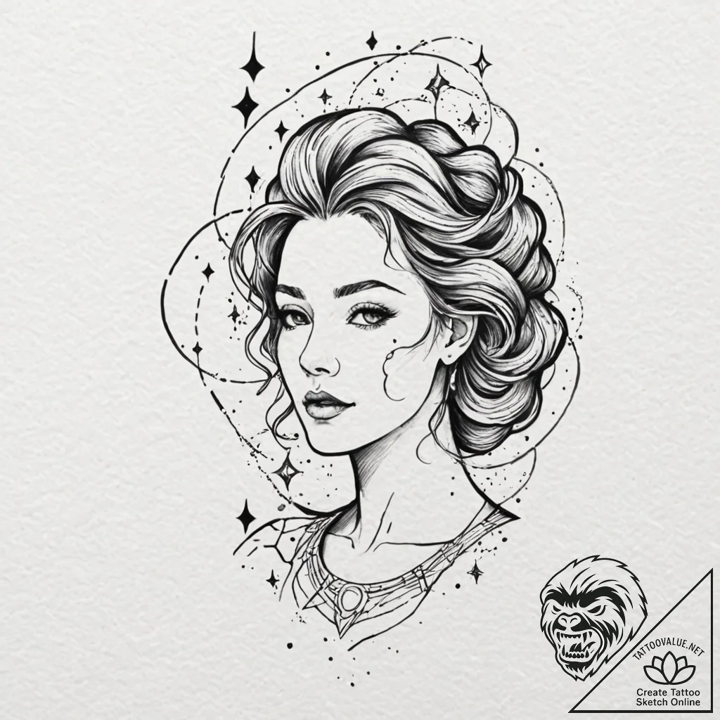 A beautiful woman whose body is made of const... - tattoo sketch (№1752097630_0, 09.07.2025 21:47) — tattoovalue.net