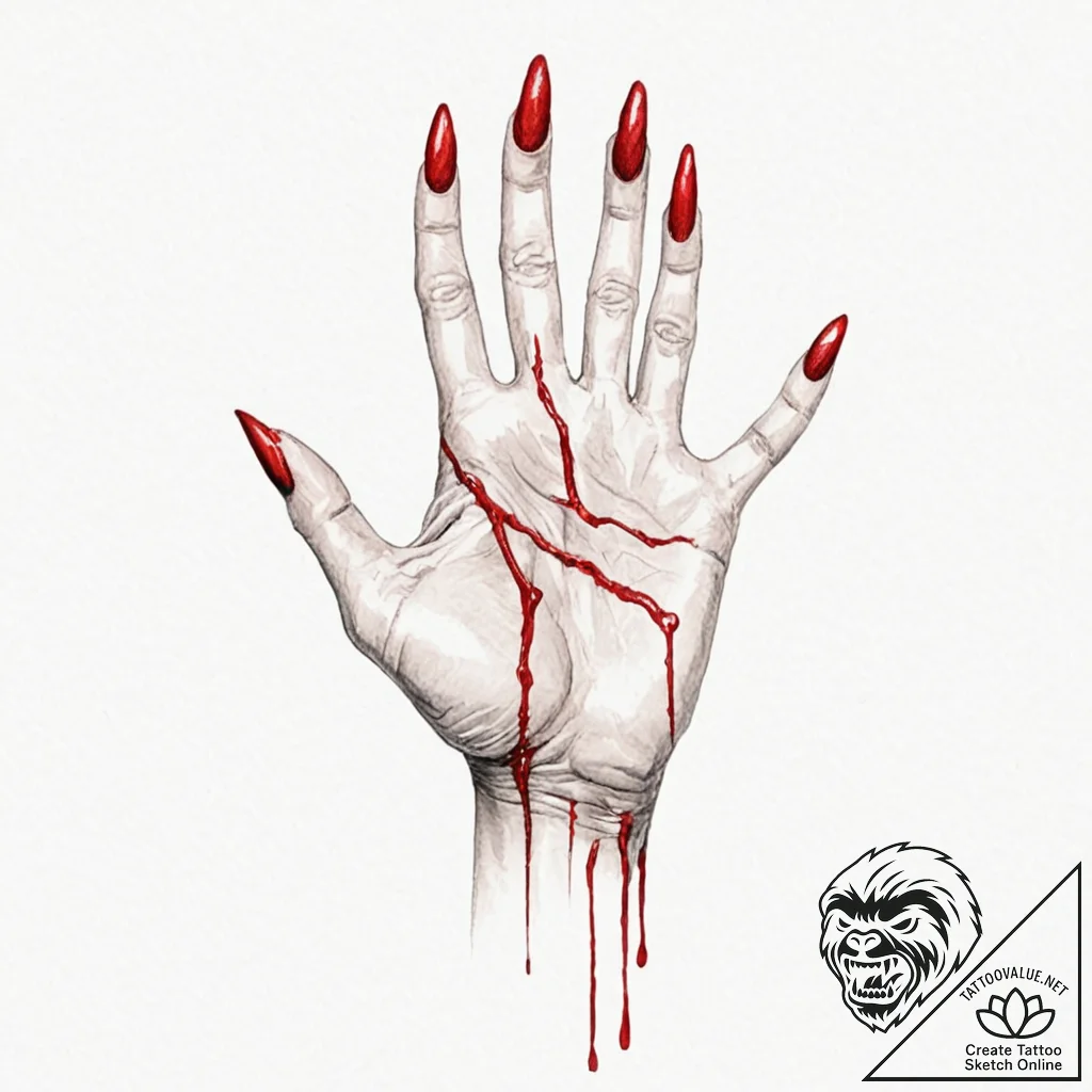 A human hand, with long, sharp fingernails, p... - tattoo sketch (№1752098062_0, 09.07.2025 21:54) — tattoovalue.net