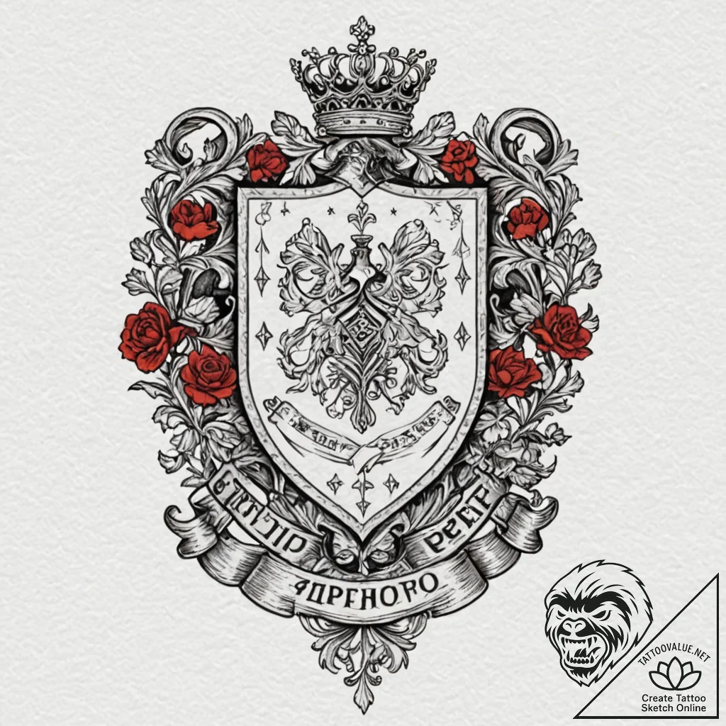 A beautiful, ornate family crest or coat of a... - tattoo sketch (№1752098146_0, 09.07.2025 21:55) — tattoovalue.net