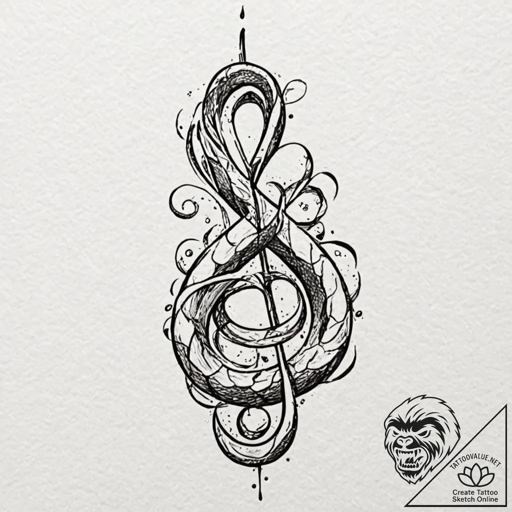 A snake, its body forming a treble clef, the... - tattoo sketch (№1752098330_0, 09.07.2025 21:58) — tattoovalue.net