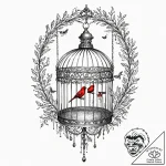 A beautiful, realistic birdcage, its bars are… – tattoo sketch (№1752098415_0, 09.07.2025 22:00) — tattoovalue.net