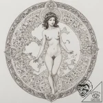 A nude female figure, her body is covered wit… – tattoo sketch (№1752098842_0, 09.07.2025 22:07) — tattoovalue.net