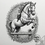 A powerful horse, jumping over a high obstacl… – tattoo sketch (№1752098927_0, 09.07.2025 22:08) — tattoovalue.net