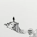 A human silhouette, standing on a cliff edge,… – tattoo sketch (№1752099013_0, 09.07.2025 22:10) — tattoovalue.net