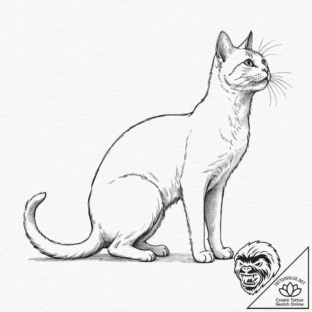 A cat, stretching languidly and sensually alo... - tattoo sketch (№1752099098_0, 09.07.2025 22:11) — tattoovalue.net