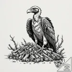 A vulture, perched on a pile of bones, its ga… – tattoo sketch (№1752099787_0, 09.07.2025 22:23) — tattoovalue.net