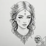 A beautiful woman whose skin is covered in an… – tattoo sketch (№1752099959_0, 09.07.2025 22:25) — tattoovalue.net