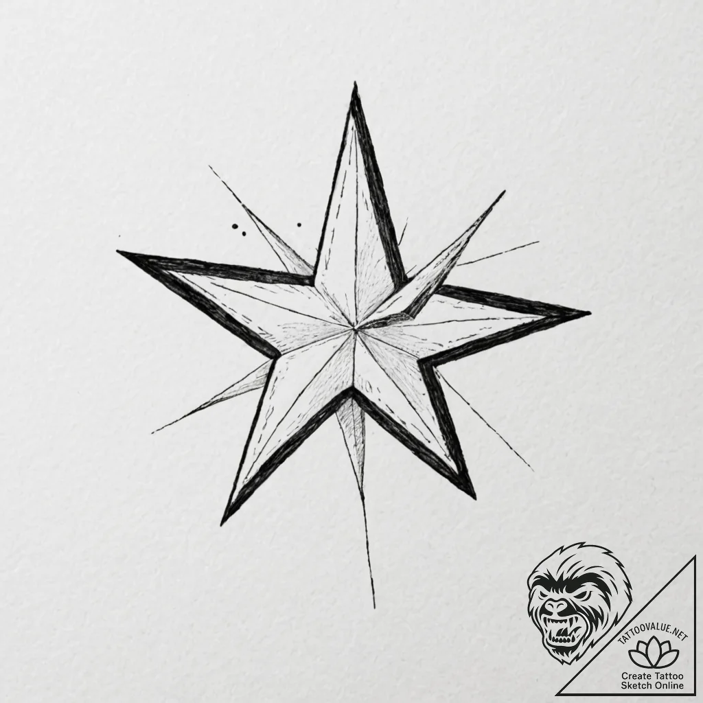 A single, black star, but it is shaped like a... - tattoo sketch (№1752100043_0, 09.07.2025 22:27) — tattoovalue.net