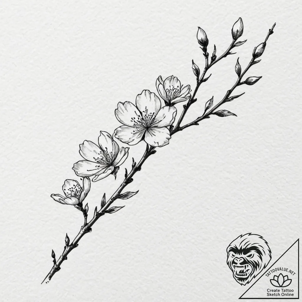 A single, perfect cherry blossom petal, float... - tattoo sketch (№1752100295_0, 09.07.2025 22:31) — tattoovalue.net