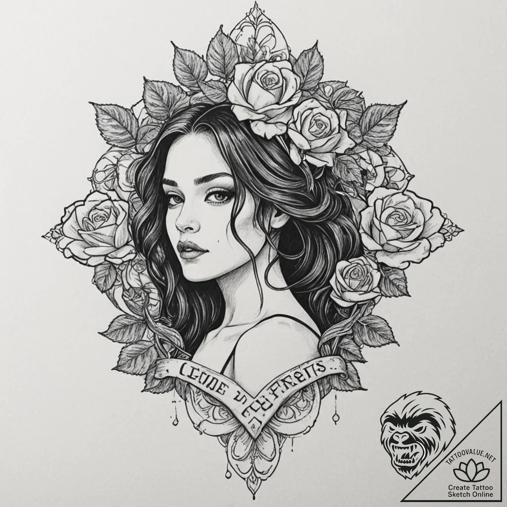 A girl whose body is a landscape of snowy mou... - tattoo sketch (№1752100550_0, 09.07.2025 22:35) — tattoovalue.net